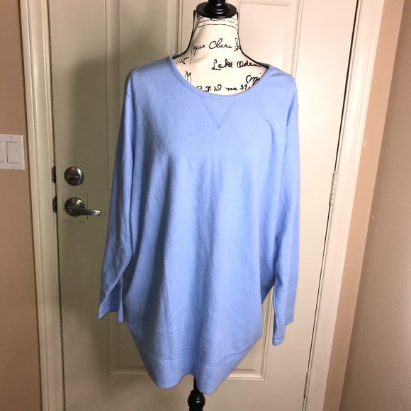 Woman Within Sweaters - Woman Within Fleece Long Sleeve Sweater Light Blue ~ Size 26/28 (2X)